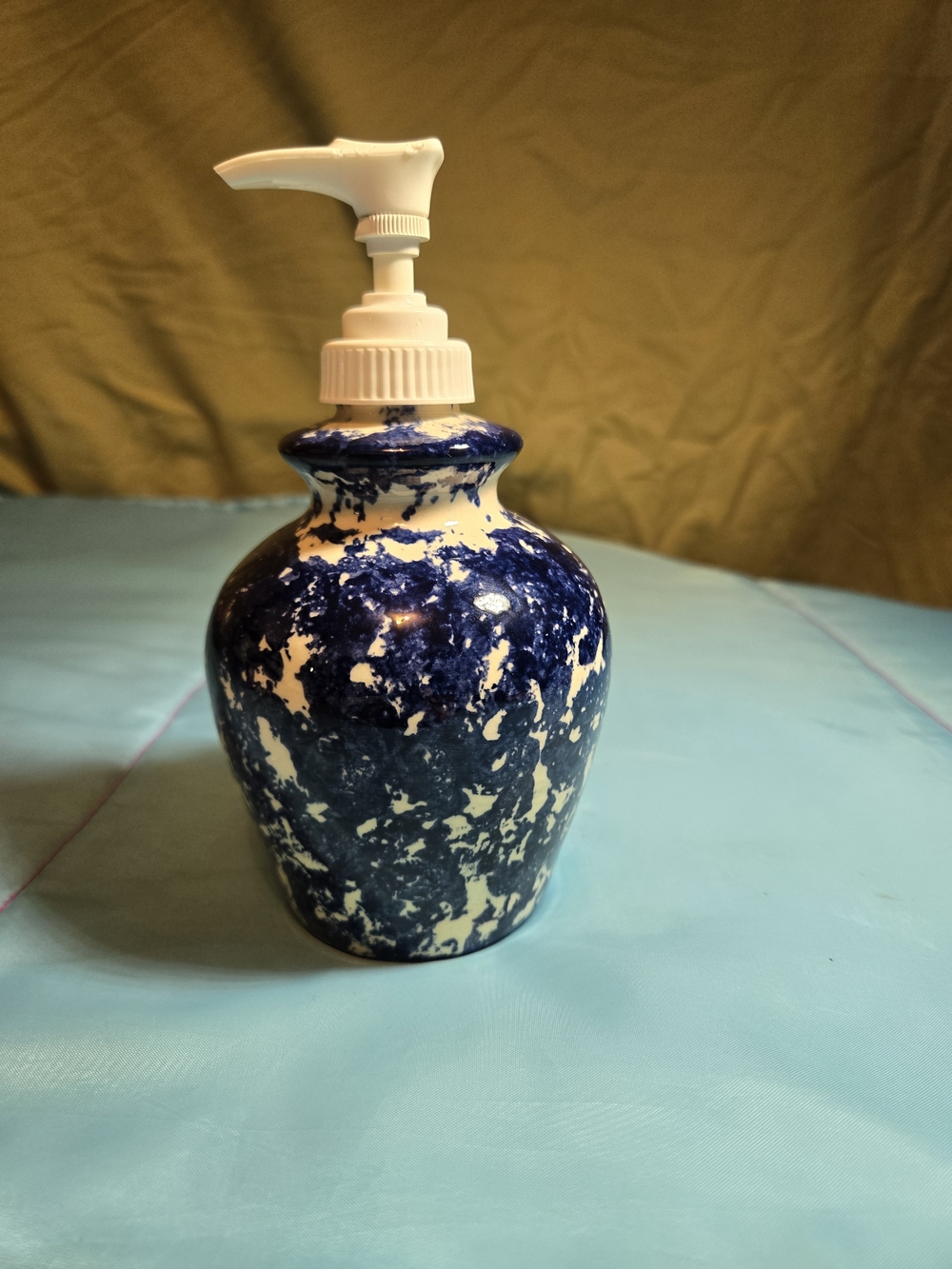Artisan Blue and White Speckled Ceramic Lotion Dispenser